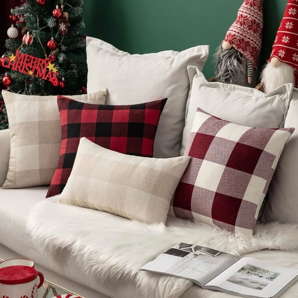 Pack of 4 Checkers Buffalo Plaids Linen Pillow Covers 20x20 - Picture 8 of 8